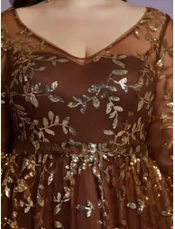 Leely Plus Women's Elegant V Neck Long Sleeve Sequin Embroidery A-Line Dress - 5