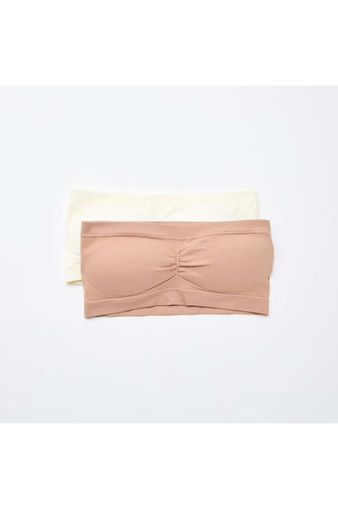 2-Pack Seamless Rib Bandeau Bras BEIGE