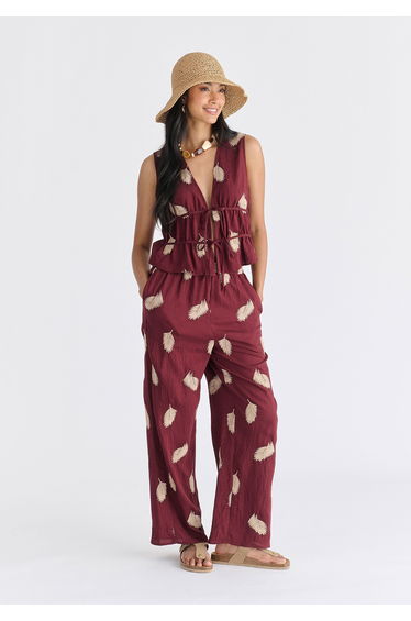 Leaf Embroidered Trousers