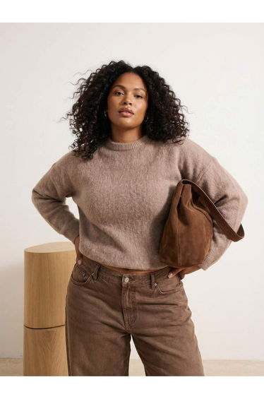 Wardrobe Essentials Mink Soft Textured Wide Fit Basic Knitwear Sweater