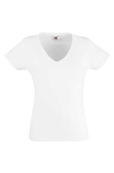 Fruit Of The Loom Ladies Lady-Fit Valueweight V-Neck Short Sleeve T-Shirt - White