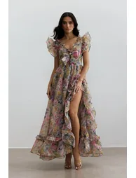 Sarah Butterfly Print Ruffle Chiffon Maxi Dress Sunfere : Premium Dresses :  VogaCloset Kazakhstan
