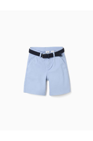 Twill midi shorts with belt for boys, light blue