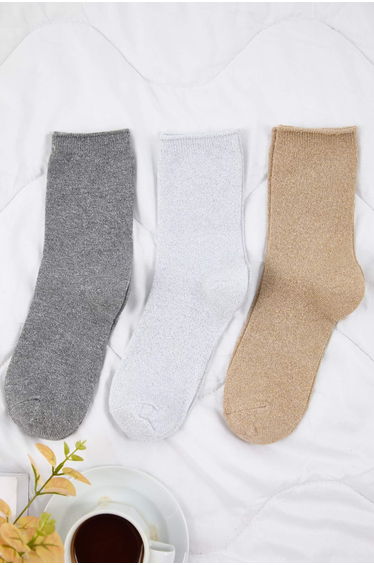 Gray-black-white 3-piece glitter jacquard knitted socks