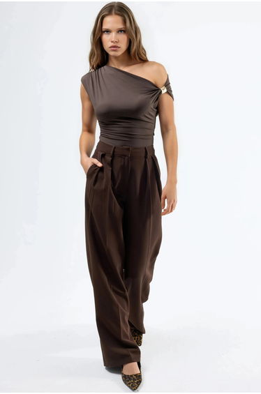 Asymmetrical Collar Top with Accessory Detail