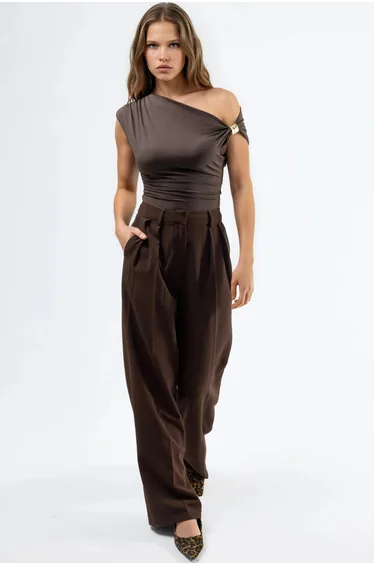 Asymmetrical Collar Top with Accessory Detail