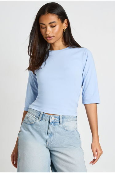 3/4 Sleeve Crew Neck Top - baby blue