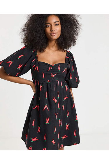 Chilli Print Poplin Skater Dress