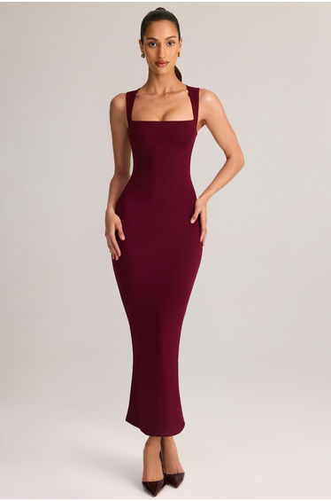 Modal Square-Neck Dress in Wine