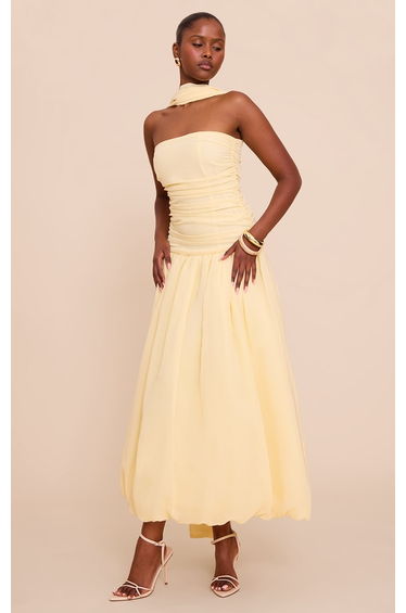 Lemon Bandeau Scarf Detail Puffball Midaxi Dress
