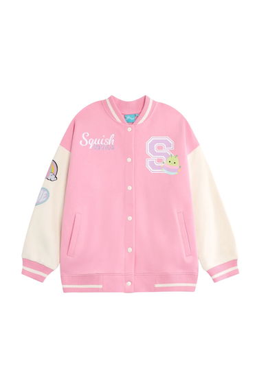 Squishmallows Girls Squish Squad Varsity Jacket - Pink Solid