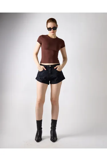 Washed Black Button Denim Shorts