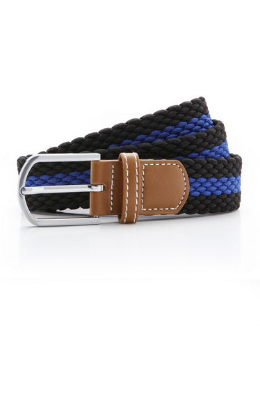 Asquith & Fox Mens Two Colour Stripe Braid Stretch Belt - Black/Royal