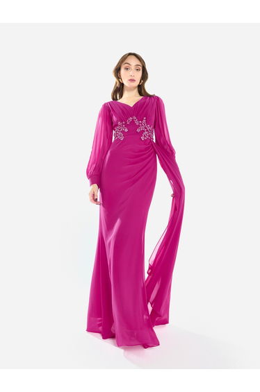 Women Flowing Cape Embellished Maxi Dress