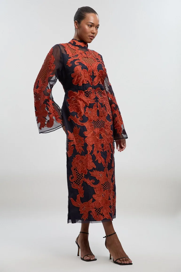 baroque midi dress Lady Black Tie - Baroque Bloom Blue Midi Dress