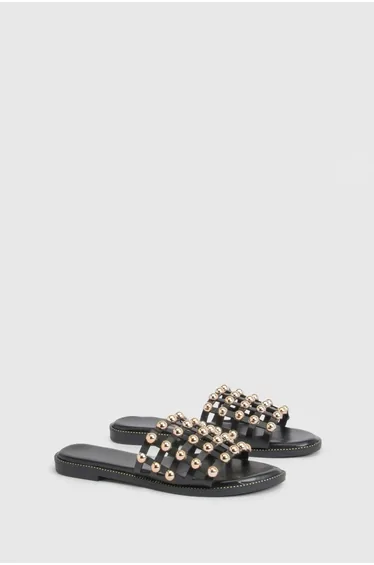 Stud Detail Cage Sliders - black
