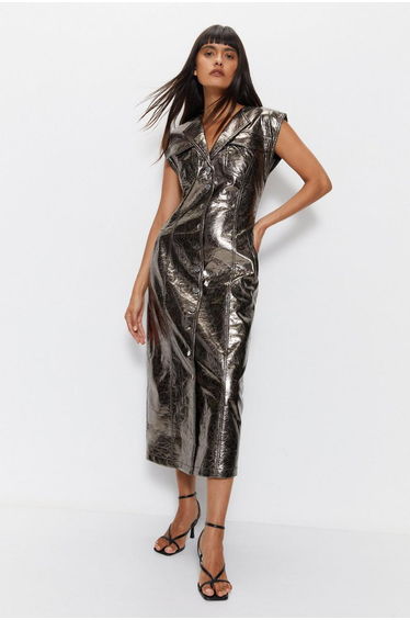 Metallic Crackle Faux Leather Dress