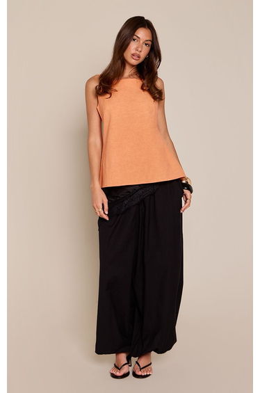 Tangerine Linen Strappy Back Detail Cami Top