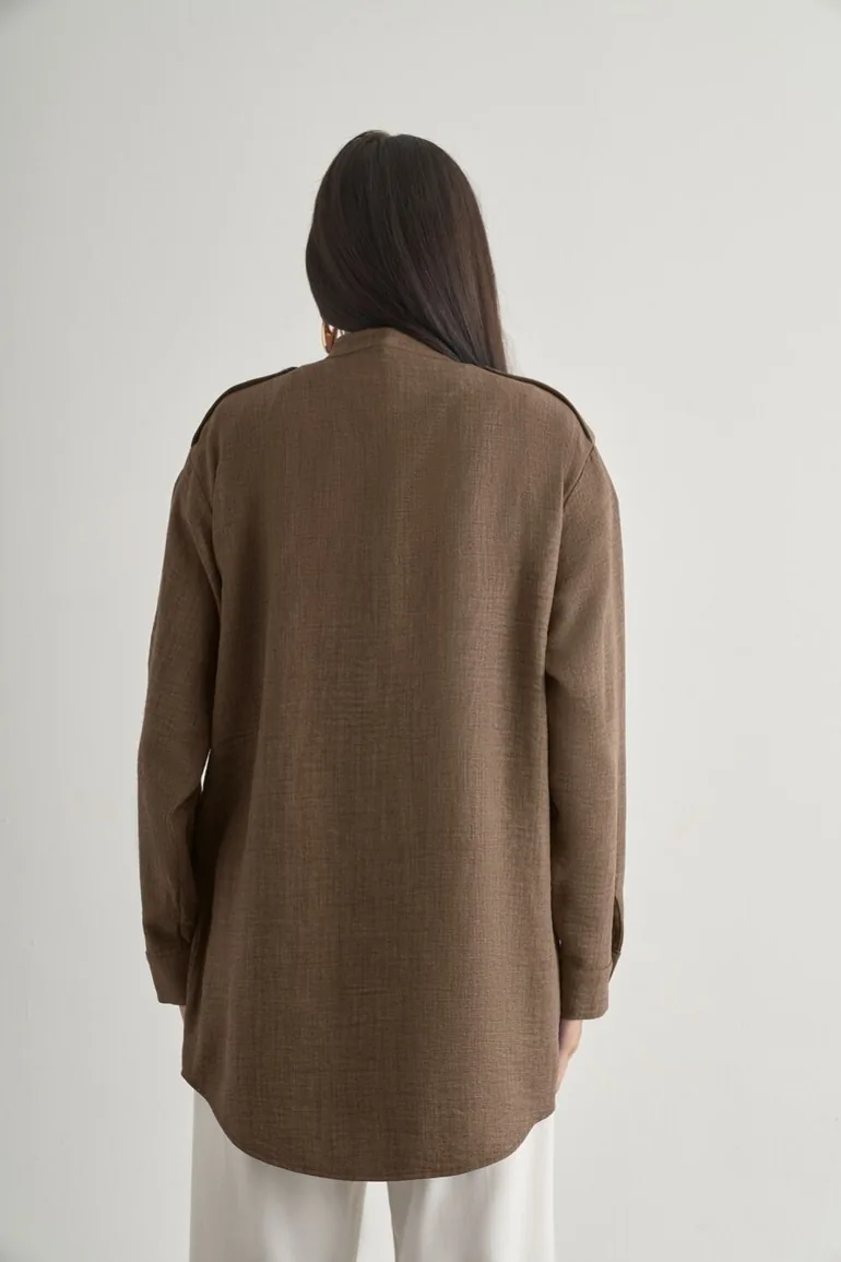 Mizalle Linen Textured Epaulette Tunic - 2