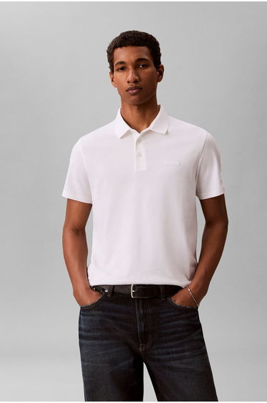 Ss Slim Supima Logo Patch Polo Bright White