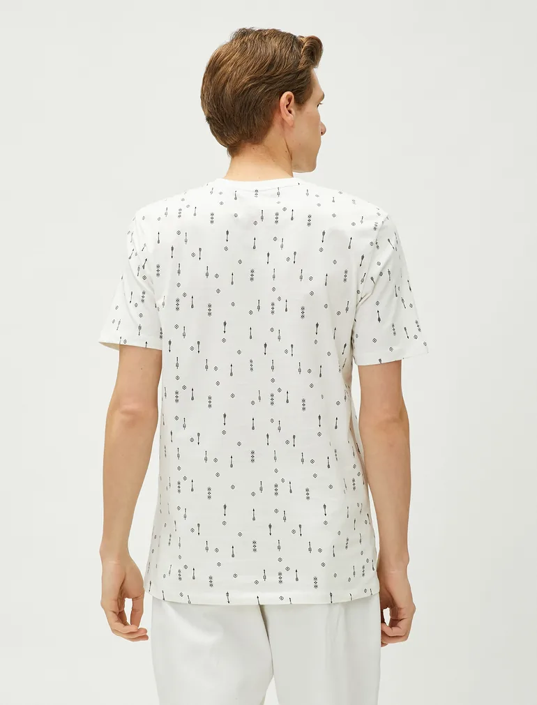 Ethnic Printed T-Shirt Slim Fit Crew Neck Cotton - 3