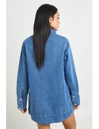 Long Sleeve Denim Dress - mid blue - 1