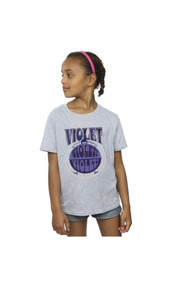 Willy Wonka Girls Violet Turning Violet Cotton T-Shirt - Sports Grey