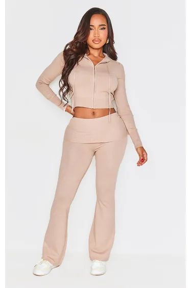 Shape Oatmeal Knit Zip Through Jacket