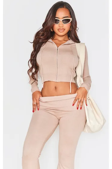 Shape Oatmeal Knit Zip Through Jacket