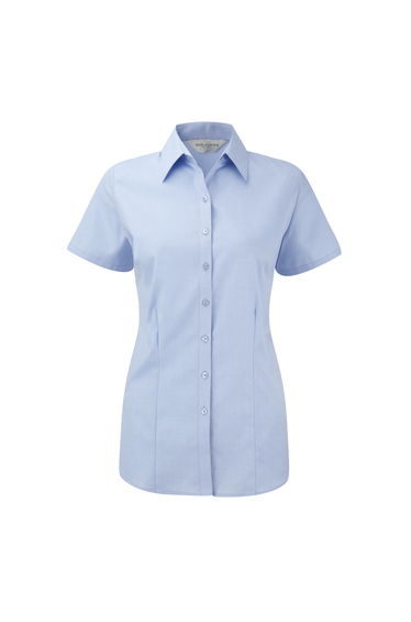 Russell Womens/ladies Herringbone Short Sleeve Work Shirt - Light Blue