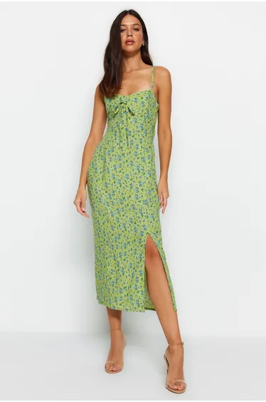 Green Floral Column Midaxi Party Dress