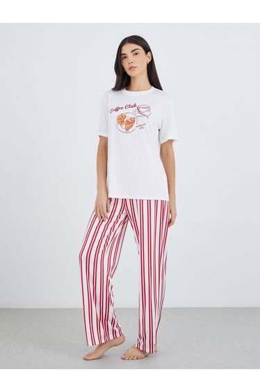 Graphic Print T-Shirt and Striped Pyjama Set