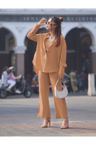 Brown Drop Hem Shirt and Trousers Co-ords