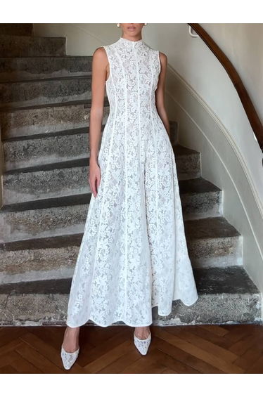 Elegance Timeless Sleeveless Lace Bodycon Maxi Dress without base