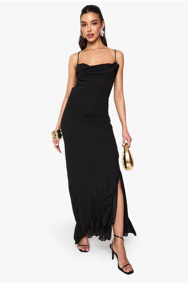 Chiffon Cowl Neck Maxi Dress - black