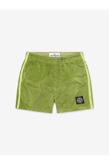 Stone Island Boys Compass Logo Swim Shorts in Green