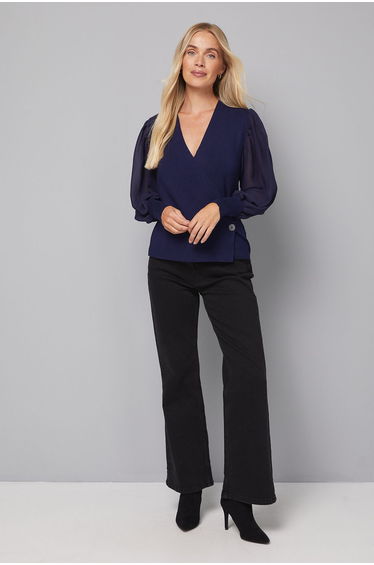 Petite Woven Sleeve Jumper
