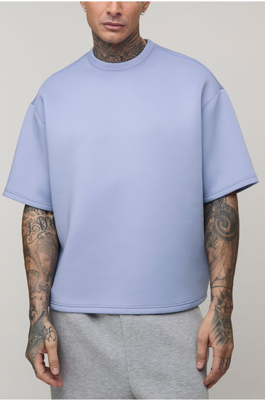 Tall Oversized Boxy Bonded Scuba T-Shirt - dusty blue