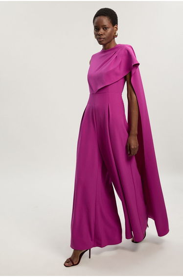 Tall Tailored Drape Cape Wide Leg Jumpsuit