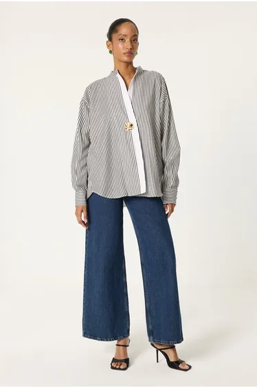STRIPED TUNIC WITH METAL BUTTONS