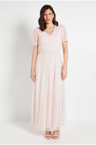 Mesh Lace Trim Maxi Dress