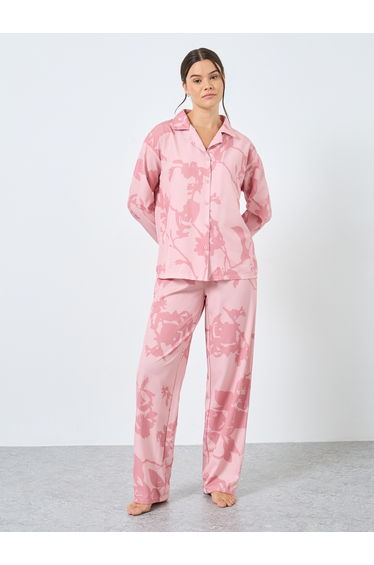 Large Scale Tonal Floral Print Shirt and Pyjama Set