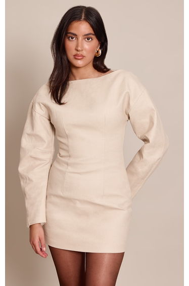 Cream Boat Neck Cocoon Sleeve Bodycon Dress