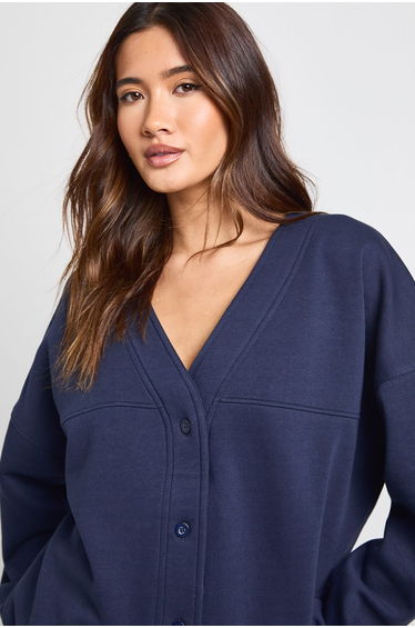 Button Through Cardigan Sweatshirt And Straight Leg Jogger Tracksuit - navy product thumbnail 4