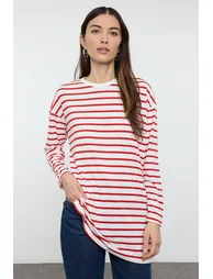 Red Striped Knitted Tunic - 4