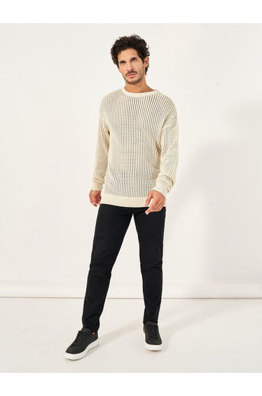 Crochet Relaxed Fit Crew Neck Sweater