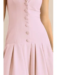 Elise | Light Pink Plunge-Neck Midi Dress With Drop-Waist - 6