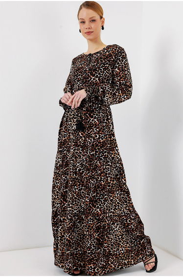 BDART Floral Maxi Dress with Crew Neck and Button Closure