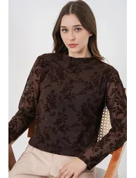 BDART Flocked Print Crew Neck Blouse - 2