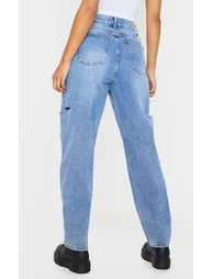 Mid Wash Thigh Split Baggy Boyfriend Jeans - 2
